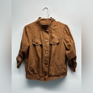 Women’s basic edge brown cotton button down rollable sleeves pockets collar M